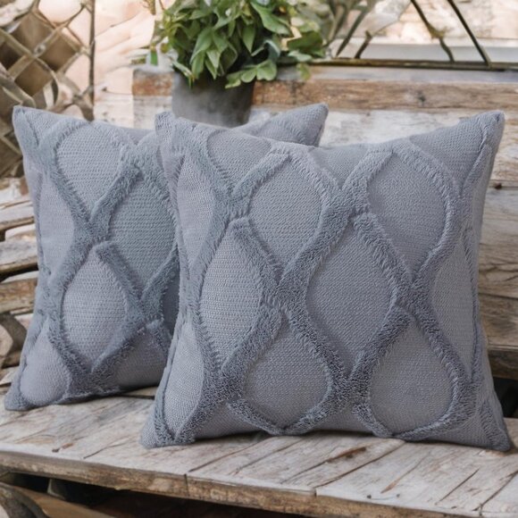 Decorative Pillow Covers Set Gray Soft Accent Couch Farmhouse Cottage Decor 18" - Picture 2 of 7